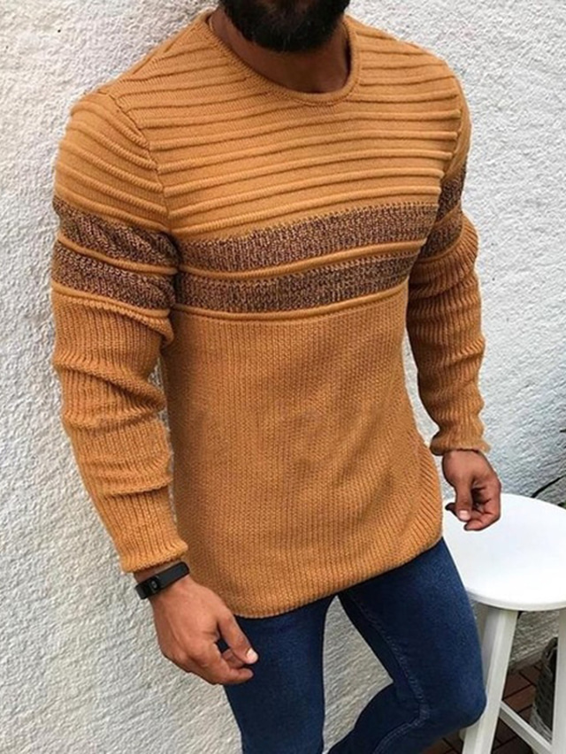  Men's Pullover Sweater Waffle Knit Cropped Knitted Solid Color Crew Neck Basic Stylish Outdoor Daily Fall Winter White Black S M L / Cotton / Long Sleeve