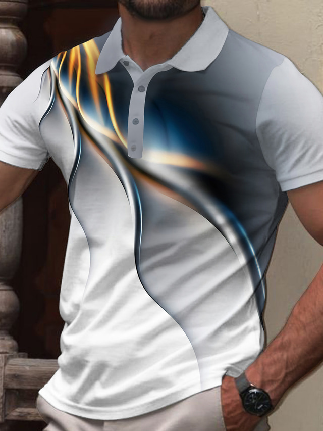  Herr POLO Shirt T-shirt Golftröja 3D-tryck Lutning Nedvikt Ledigt Dagligen Button-Down Mönster Kortärmad Blast Designer Ledigt Mode Andningsfunktion Grön Vit Grå