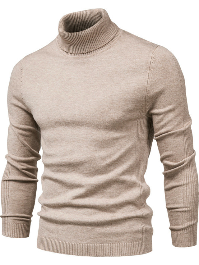  Men's Sweater Pullover Knit Retro Stylish Turtleneck Beaded Edge Sweaters Daily Holiday Winter Green Black S M L / Polyester / Elastic / Rib Fabrics / Long Sleeve / Machine wash