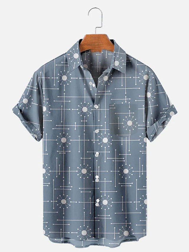  Herre Skjorte Sommer skjorte Grafisk skjorte Geometri Aftæpning Blå 3D-udskrivning udendørs Gade Kort Ærme Knap ned Trykt mønster Tøj Designer Afslappet Åndbart