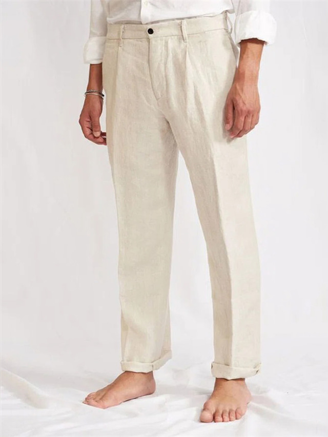  Ανδρικά Λευκά παντελόνια Παντελόνια Casual παντελόνι Τσέπη Ισιο πόδι Μονόχρωμο Άνεση Moale Καθημερινά Αργίες Streetwear Μείγμα Λινό / Βαμβάκι Κομψό στυλ street Στυλάτο Λευκό Μικροελαστικό