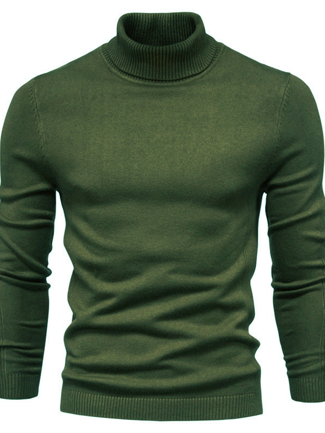  Men's Sweater Pullover Sweatshirt Turtleneck Basic Casual Winter Long Sleeve Blue Yellow Wine Army Green Brown Navy Blue Solid Colored Turtleneck Daily Clothing Clothes Basic Casual