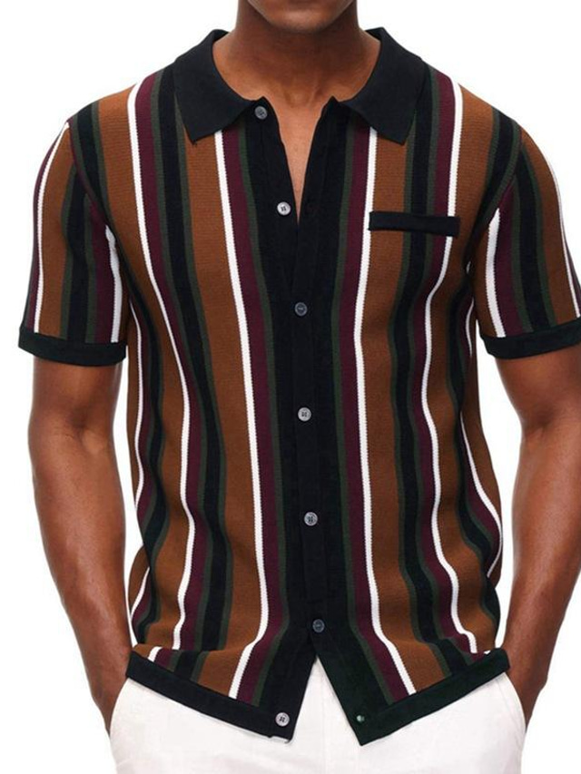  Men's Shirt Polo Shirt Knit Polo Sweater T shirt Tee Classic Collar Muscle Stripe Striped Tribal Classic Collar Outdoor Home Clothing Clothes Muscle