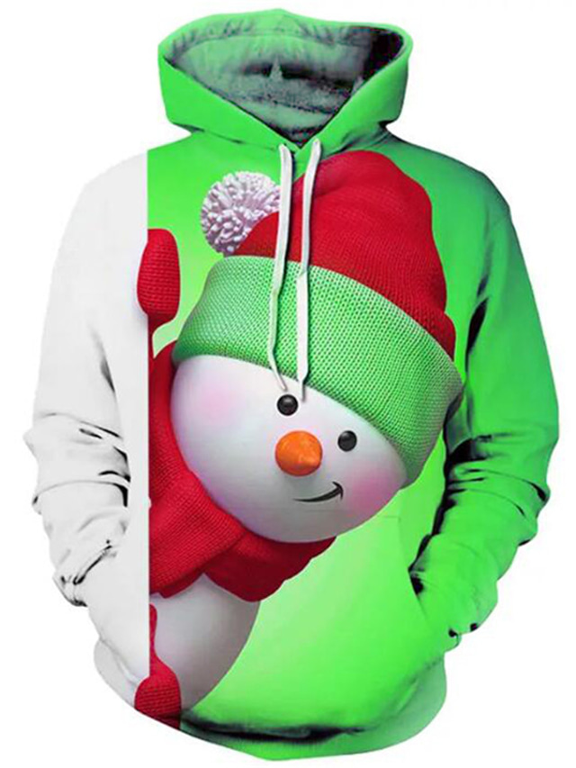 Men's Unisex Pullover Hoodie Sweatshirt Green Hooded Snowman Graphic Prints Print Christmas Daily Sports 3D Print Streetwear Designer Casual Spring &  Fall Clothing Apparel Hoodies Sweatshirts  Long