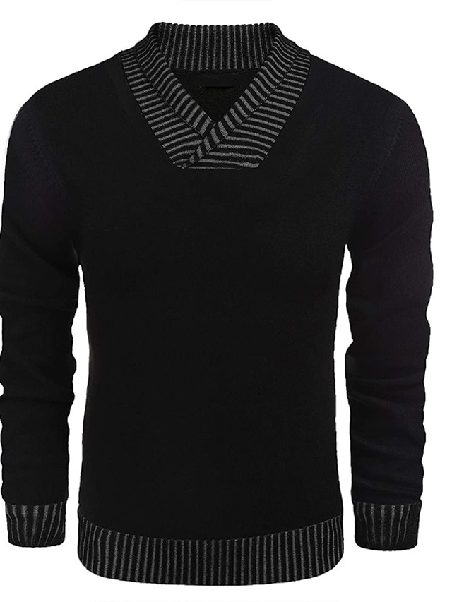  Bărbați Pulover Pulover pulover Striat Tricotat Decupată Tricotat Bloc Culoare În V De Bază Stilat În aer liber Zilnic Îmbrăcăminte Iarnă Toamnă Trifoi Negru S M L / Bumbac / Manșon Lung