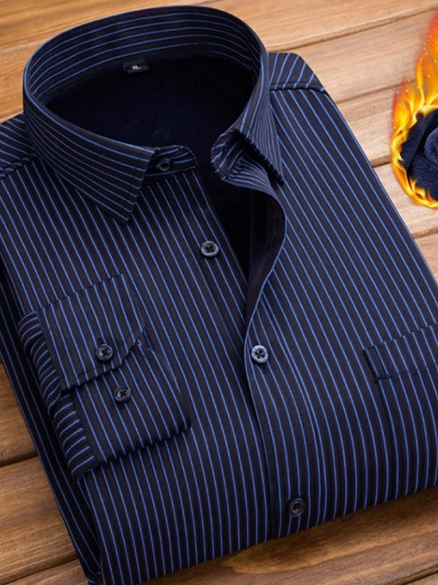  Men's Dress Shirt Button Up Shirt Collared Shirt Black and Red Navy Blue Purple Long Sleeve Striped Classic Collar Fall & Winter Wedding Casual Clothing Apparel