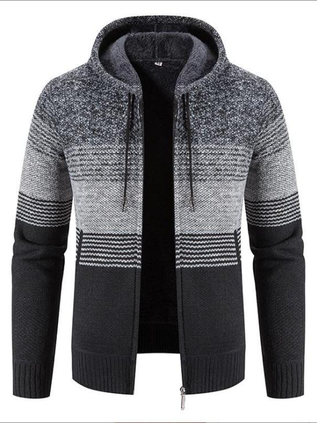  Men's Sweater Cardigan Sweater Sweater Hoodie Zip Sweater Sweater Jacket Waffle Knit Cropped Knitted Striped Crew Neck Basic Stylish Outdoor Daily Clothing Apparel Winter Fall Black Wine M L XL