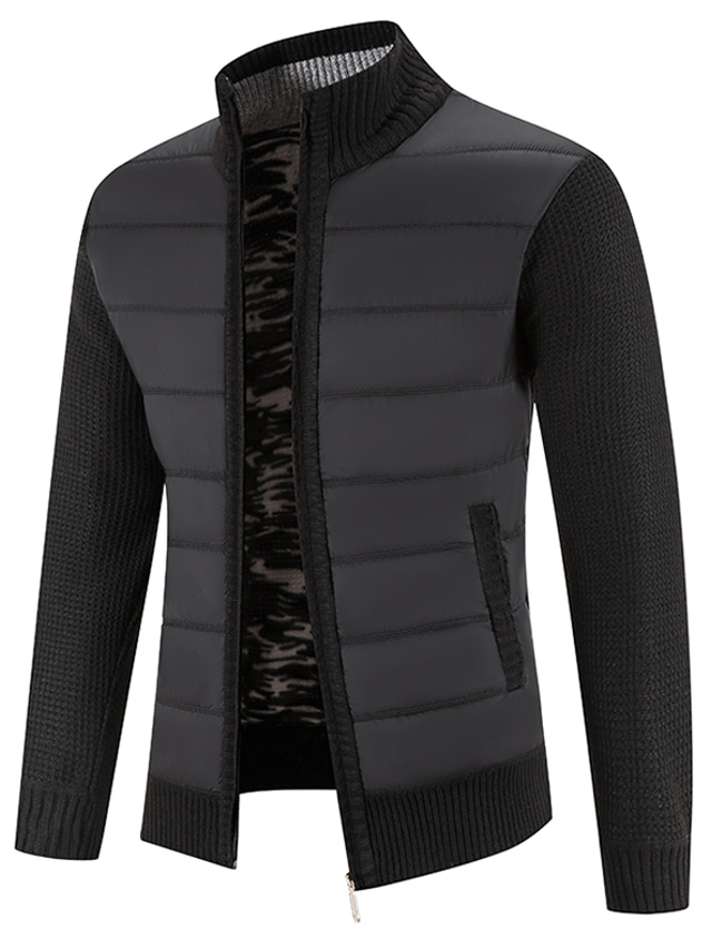  Men's Cardigan Sweater Zip Sweater Sweater Jacket Fleece Sweater Ribbed Knit Stand Collar Clothing Apparel Winter Dark Grey Black S M L