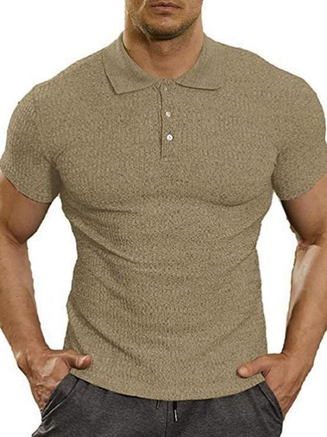  Men's Collar Polo Shirt Knit Polo Sweater T shirt Tee Shirt Muscle khaki Solid Colored Tribal Classic Collar Outdoor Home Clothing Clothes Muscle