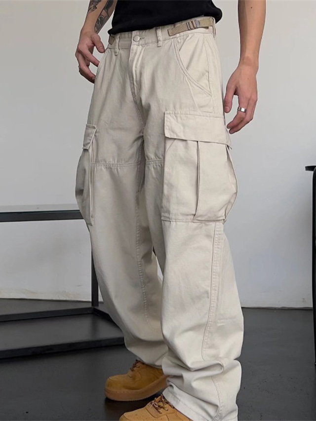  Men's Cargo Pants Trousers Multi Pocket Straight Leg Plain Comfort Breathable Casual Daily Streetwear Cotton Blend Sports Fashion Black Beige Micro-elastic