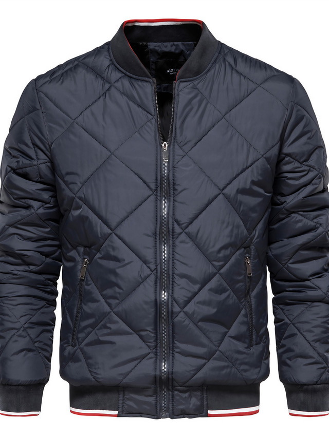  Men's Winter Jacket Puffer Jacket Winter Coat Warm Daily Wear Solid Color Outerwear Clothing Apparel Casual Daily Navy Blue Army Green Gray / Fall / Stand Collar / Long Sleeve