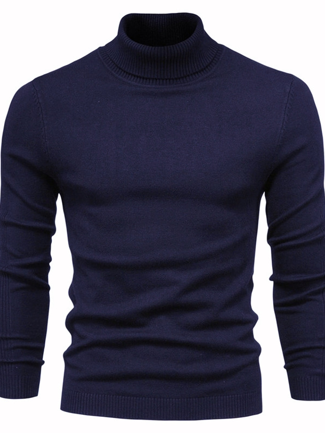  Homens Suéter Pulôver Tricotar Gola Alta Roupa Inverno Verde Azul S M L / Algodão / Manga Longa
