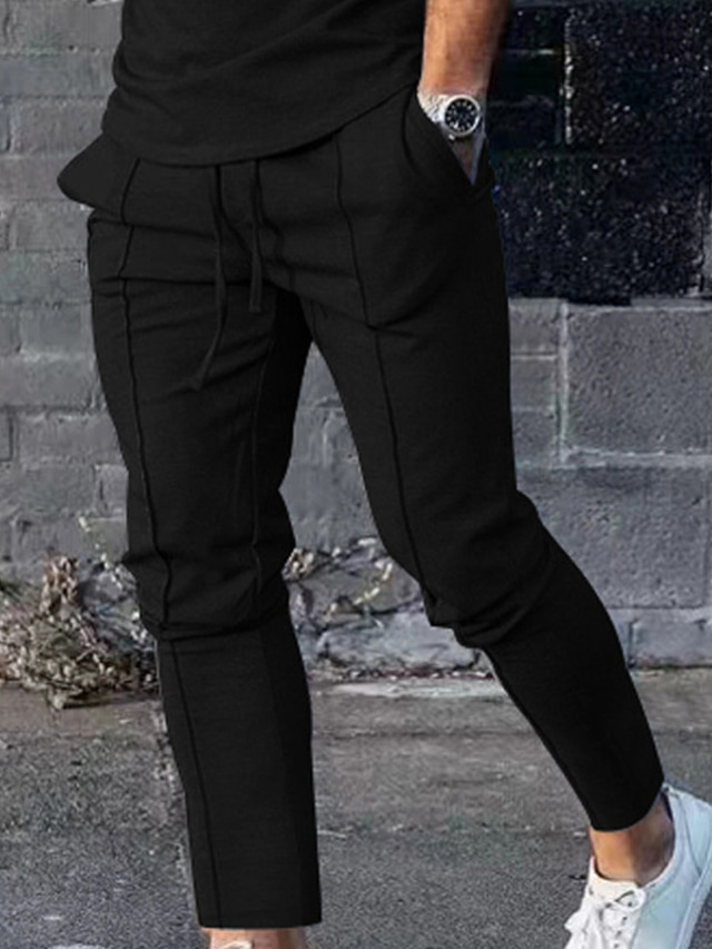  Men's Joggers Trousers Work Pants Casual Pants Pocket Drawstring Elastic Waist Solid Colored Comfort Soft Daily Weekend Streetwear Casual ArmyGreen Black Micro-elastic