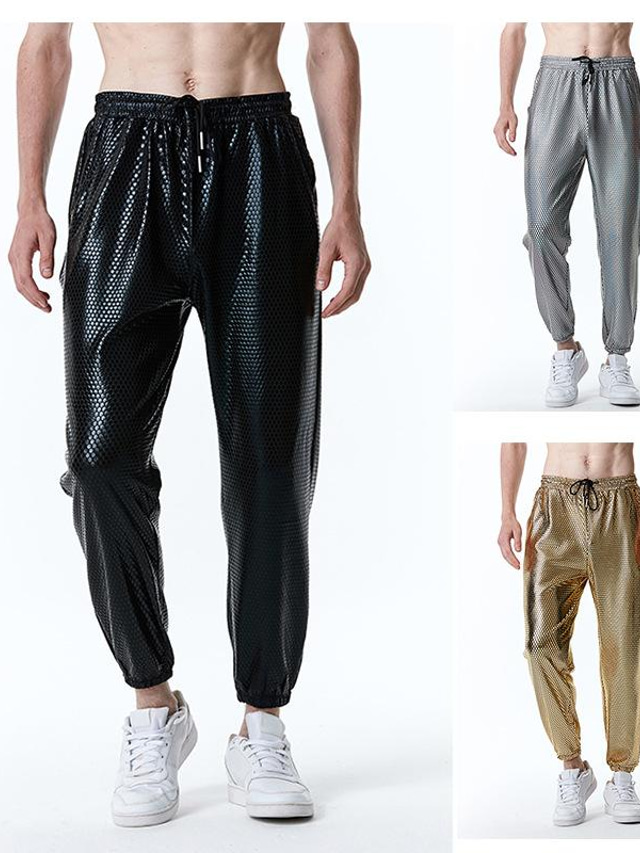 Hombre Persona que practica jogging Pantalones Pantalones casuales Pantalones de lentejuelas Correa Cintura elástica Cuadrícula / Cuadros Ligero Fiesta Club nocturno Luces de discoteca Moda Ropa de