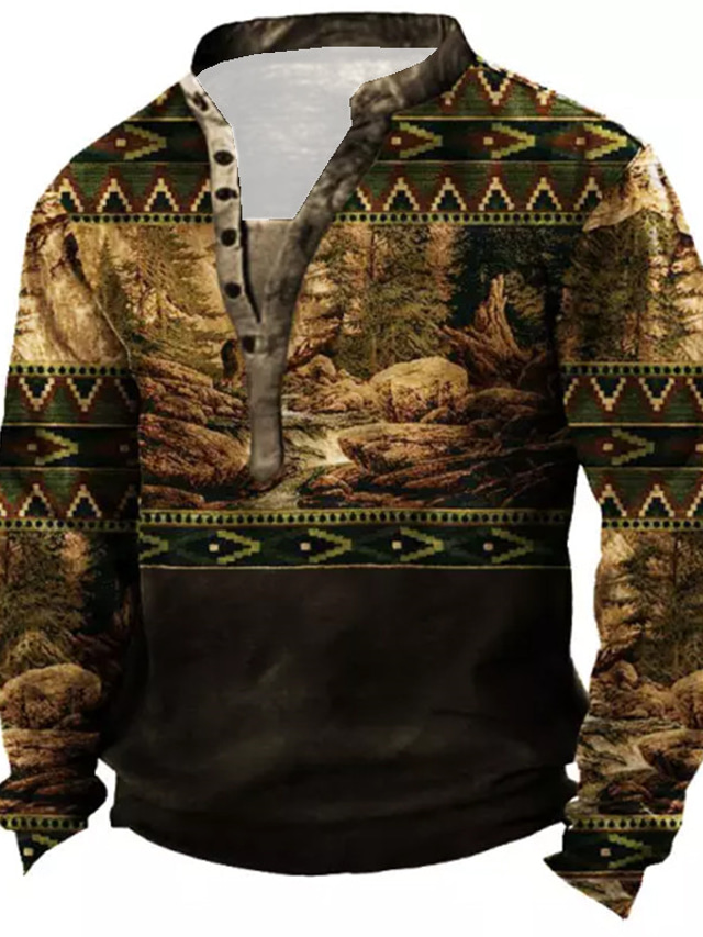  Men's Unisex Sweatshirt Pullover Button Up Hoodie Green Blue Purple Khaki Brown Standing Collar Graphic Prints Print Casual Daily Sports 3D Print Streetwear Designer Casual Spring &  Fall Clothing