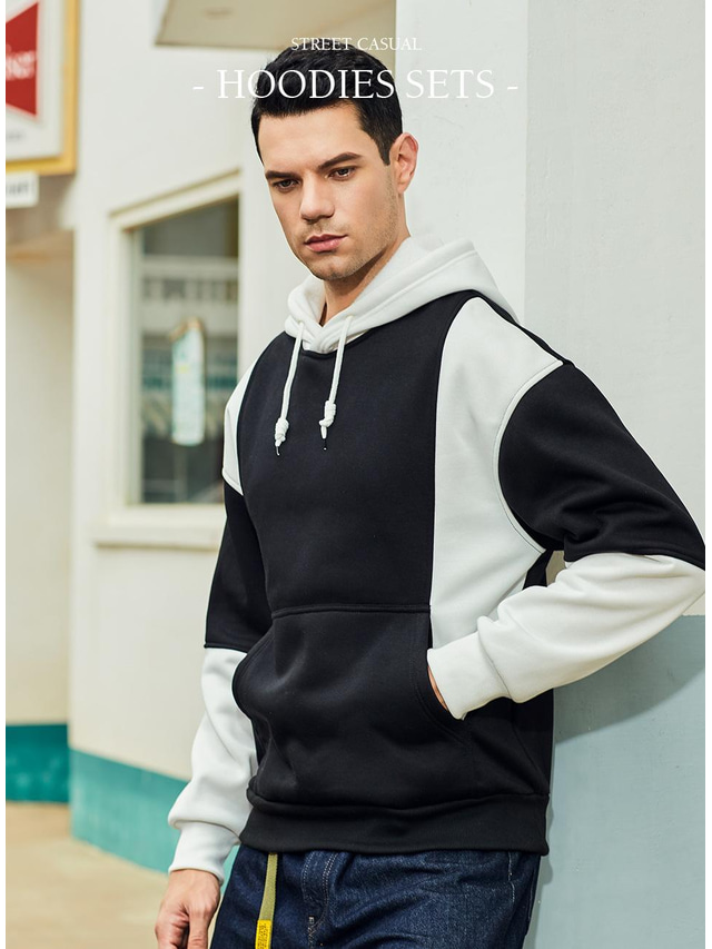  2021 spring and autumn new contrast color men's sweater sports suit hooded sports long sleeve casual pants two-piece set