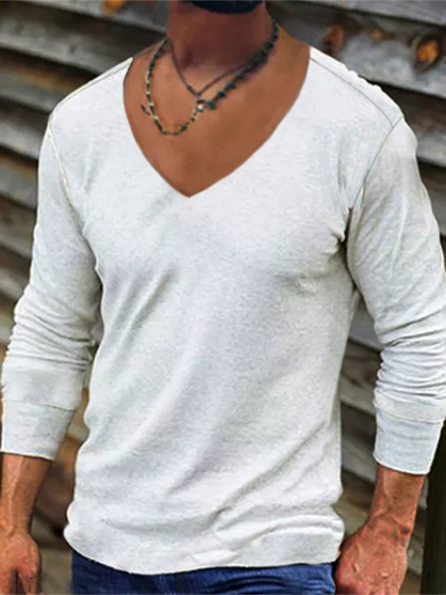  Homme T shirt Tee Plein Col V Plein Air Vacances manche longue Vêtement Tenue simple Casual Confortable
