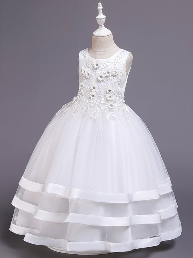  Kids Girls' Dress Solid Colored Sleeveless Wedding Party Princess Beautiful Cotton A Line Dress Summer Spring 3-12 Years bule Cameo brown White