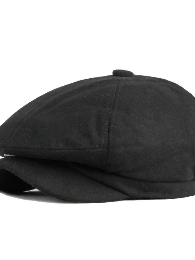  Men's Hat Beret Hat Outdoor Street Daily Adjustable Buckle Pure Color Windproof Warm Breathable Black