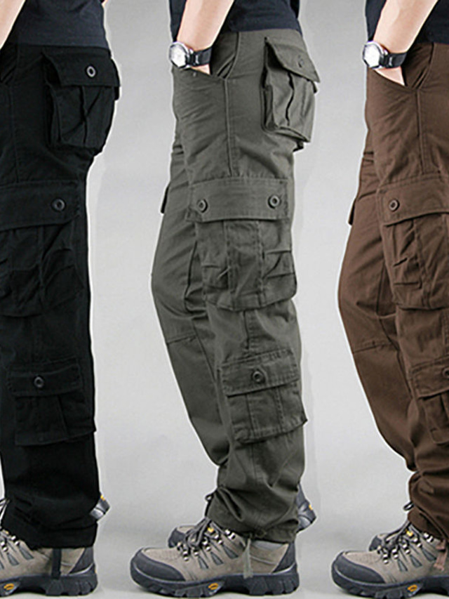  Men's Cargo Pants Trousers Casual Pants Multi Pocket 8 Pocket Solid Color Comfort Casual Daily Going out 100% Cotton Streetwear Simple Black Yellow High Waist Stretchy