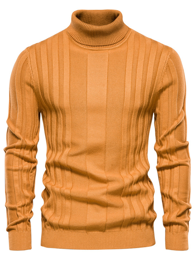  Men's Turtleneck Sweater Pullover Ribbed Knit Cropped Knitted Solid Color Turtleneck Keep Warm Modern Contemporary Work Daily Wear Clothing Apparel Winter Spring &  Fall Black Yellow S M L / Weekend