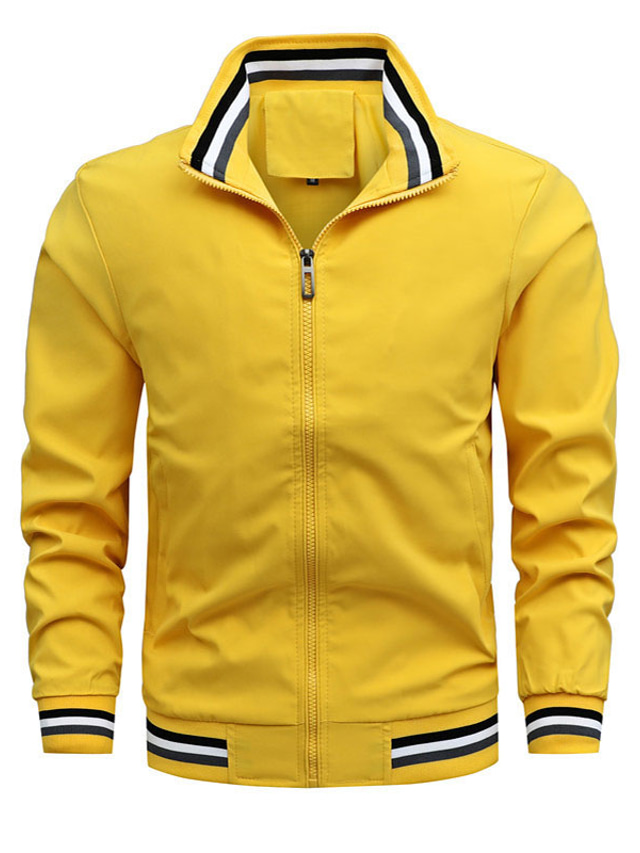  Herren Leichte Jacke Outdoorjacke Sommerjacke Bomberjacke Urlaub Alltagskleidung Langlebig Lässig / Alltäglich Tasche Herbst Winter Einfarbig Aufwärmen Komfort Stehkragen Regulär Schwarz Weiß Gelb