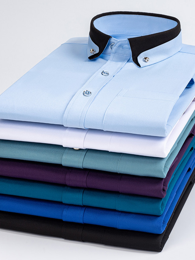  Herr Skjorta Button Down skjorta Skjorta med krage Havsblått Svart Vit Långärmad Grafiska tryck Nedvikt Vår Höst Bröllop Utomhus Kläder