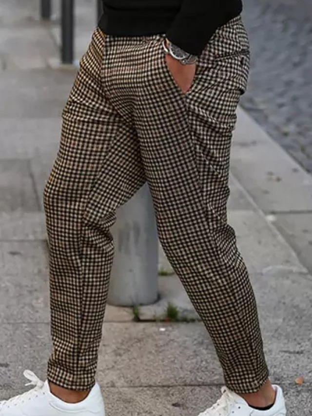  Męskie Uprawiający jogging Typu Chino Spodnie Spodnie w kratę Spodnie chinosy Kieszeń Kratka Komfort Oddychający Codzienny Święto Wyjściowe Mieszanka bawełny Moda miejska Elegancki Khaki