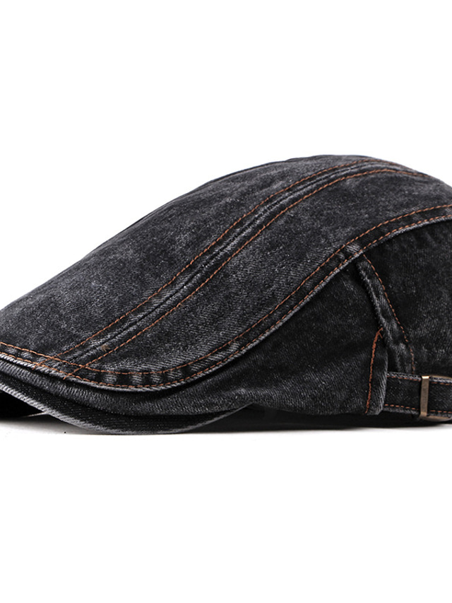  Men's Hat Beret Hat Street Dailywear Weekend Adjustable Buckle Pure Color Portable Comfort Fashion Black