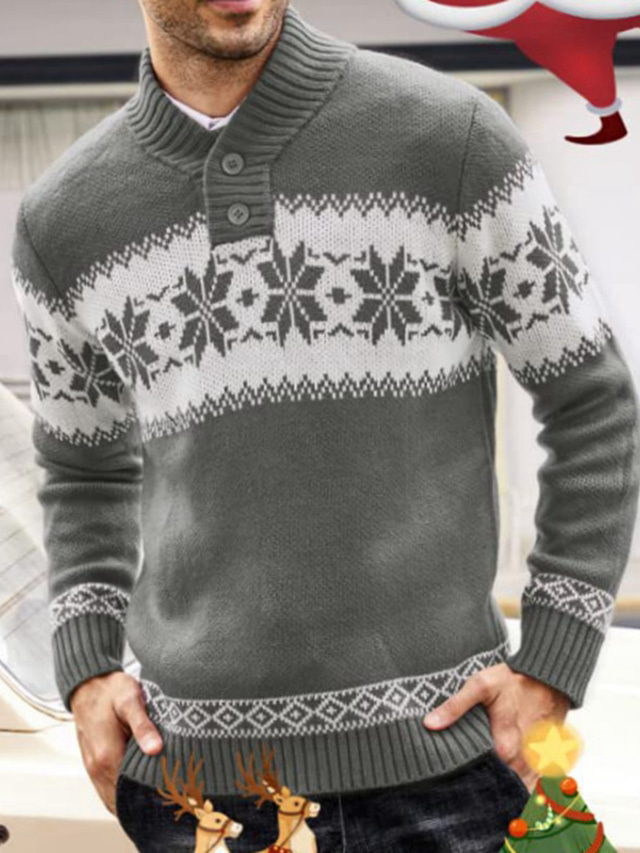  Men's Ugly Sweater Pullover Ribbed Knit Cropped Knitted Animal Patterned Turtleneck Keep Warm Modern Contemporary Christmas Daily Wear Clothing Apparel Spring &  Fall Green Red M L XL