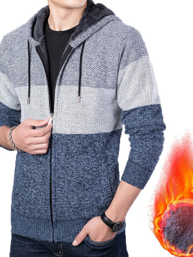  Men's Cardigan Sweater Ribbed Knit Tunic Knitted Color Block Warm Ups Modern Contemporary Daily Wear Going out Clothing Apparel Winter Fall Burgundy Light Grey M L XL / Long Sleeve