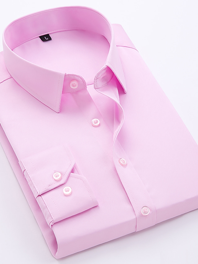  Herr Skjorta Ensfärgat Nedvikt Svart Blå Rodnande Rosa Marinblå Vit Arbete Ledigt Långärmad Button-Down Kläder Mode Affär Herre