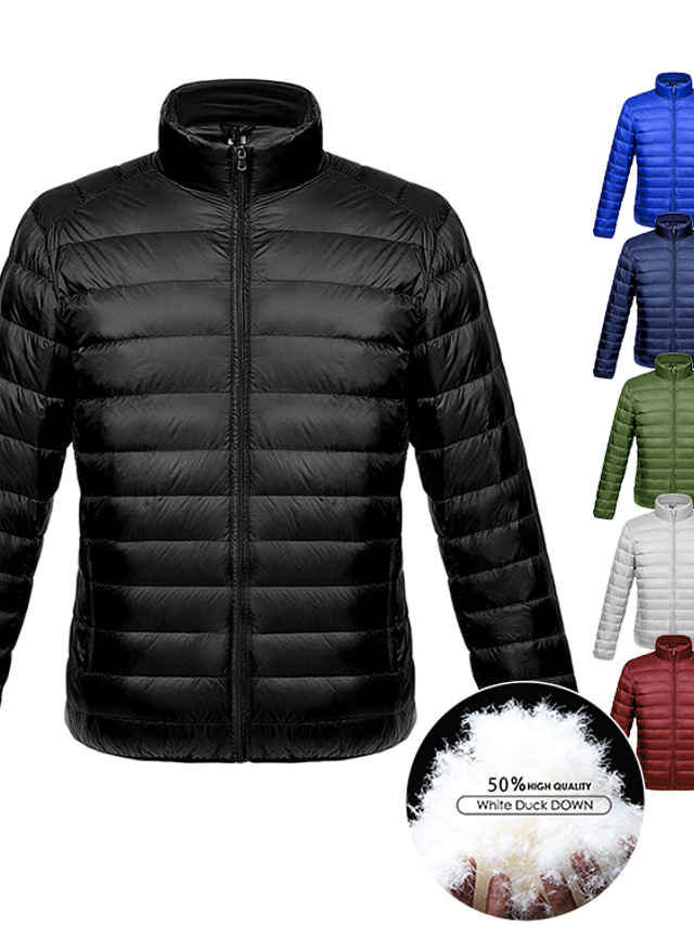  Men's Down Winter Jacket Winter Coat Windproof Warm Casual Hiking Solid / Plain Color Outerwear Clothing Apparel Black Dark Green Burgundy