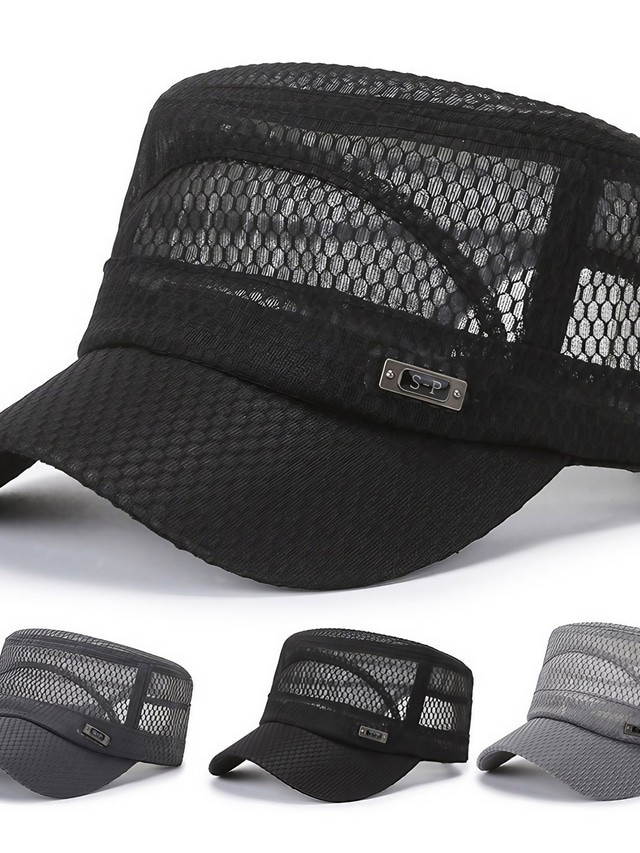 Men's Hat Baseball Cap Flat Cap Trucker Hat Outdoor Daily Mesh Adjustable Buckle Pure Color Portable Breathable Black