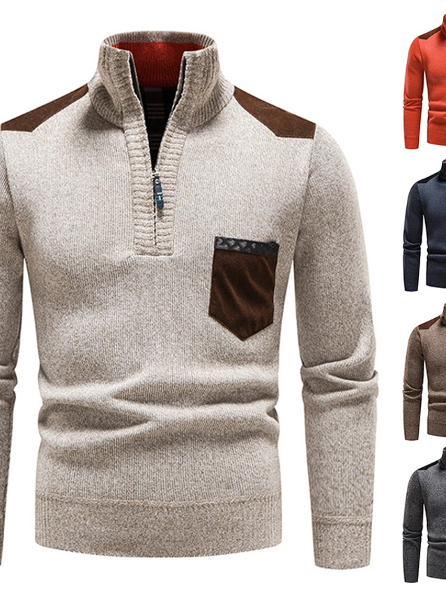 Herren Klassischer Halber Reißverschluss Mehrfarbiger Strickpullover