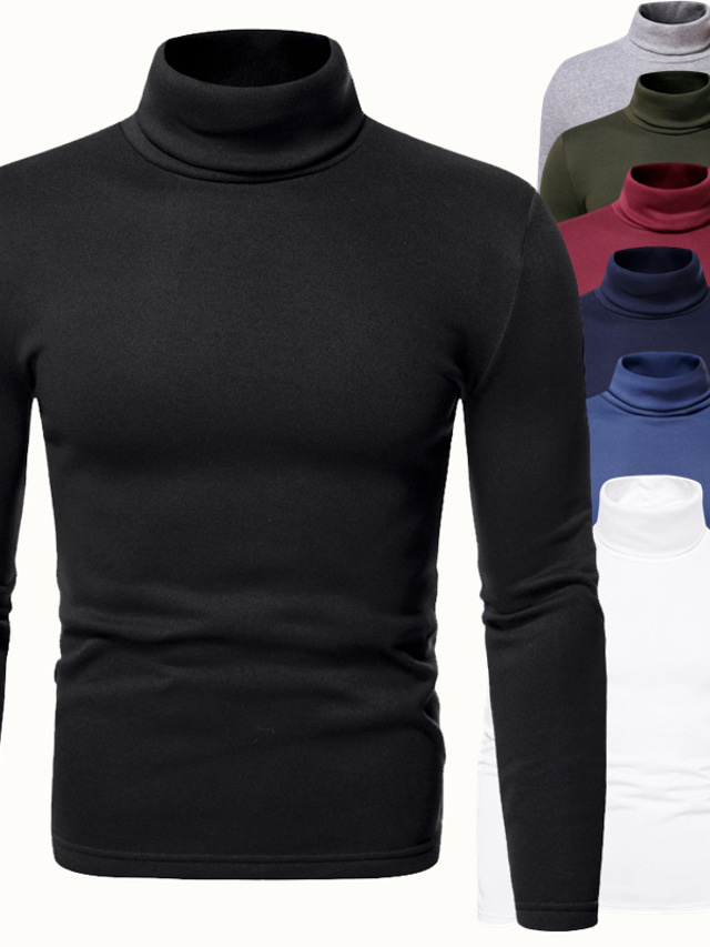  autunno inverno stile casual moda uomo un codice colore puro più velluto collo alto camicia a maniche lunghe t-shirt