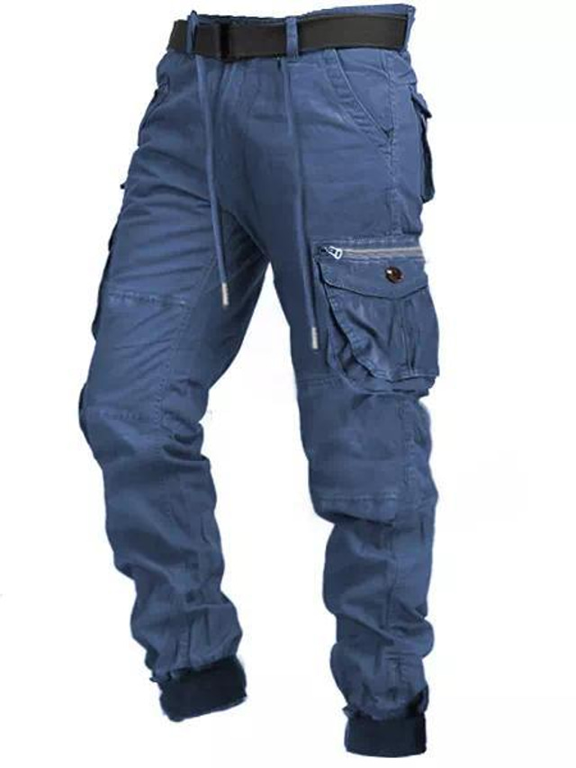  Men's Cargo Pants Joggers Trousers Elastic Waist Multi Pocket Rib Hem Solid Color Comfort Breathable Daily Streetwear Cotton Blend Fashion Classic Green Wine Micro-elastic
