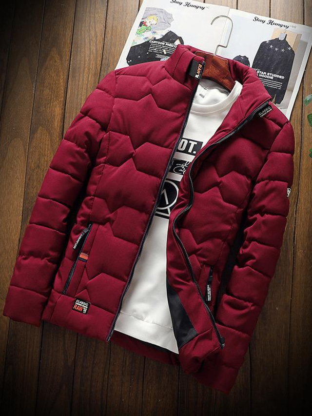  Men's Coat Parka Outdoor Casual Date Casual Daily Office & Career Solid / Plain Color Outerwear Clothing Apparel Burgundy Dark Navy Gray / Winter