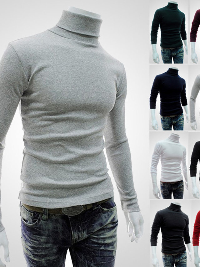  Men's Pullover Black Blue Light Gray Dark Gray Red Turtleneck Solid Color High Neck Casual Daily Basic Spring &  Fall Clothing Apparel Base shirt Hoodies Sweatshirts 