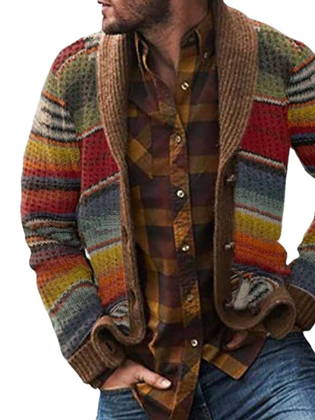  Men's Pullover Sweater jumper Jumper Waffle Knit Cropped Knitted Solid Color Crew Neck Basic Stylish Outdoor Daily Summer Fall Rainbow S M L / Winter / Cotton / Long Sleeve