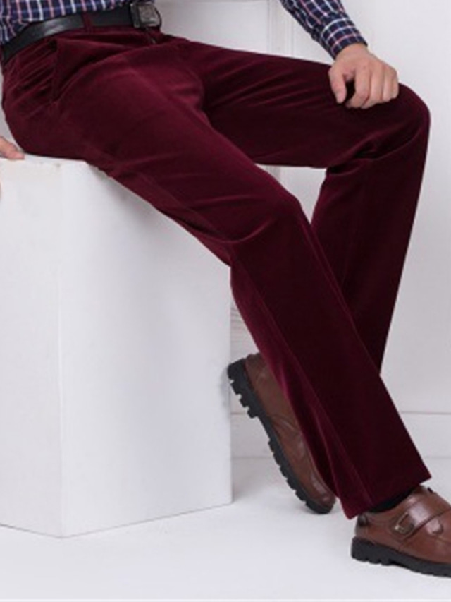  Męskie Spodnie sztruksowe Spodnie zimowe Spodnie Spodnie codzienne Kieszeń Prosta noga Solidne kolory Komfort Ciepłe Codzienny Wyjściowe Moda Moda miejska Czarny Wino Wysoka talia Średnio elastyczny