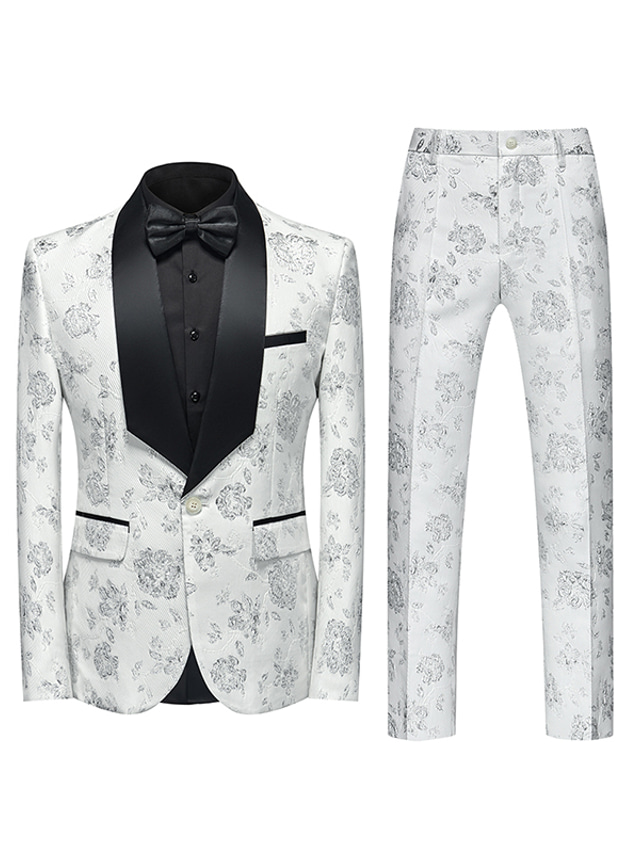 Costume Homme 2 Pièces Jacquard Luxe - Veste Revers Châle 1 Bouton Et Pantalon | Pour Mariage, Soirée Et Événements Élégants - 3