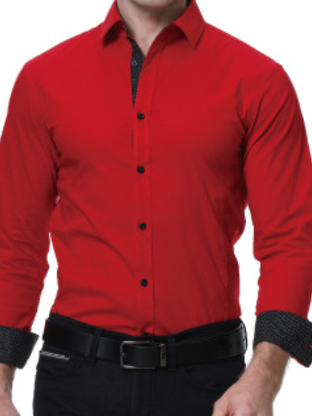 Męskie Koszule eleganckie Solidne kolory Wieczorne Niebiesko-zielony Morski Fioletowy Czerwony Szary Ulica Codzienny Długi rękaw Przycisk w dół Odzież Bawełna Moda Moda miejska Biznes Formalny