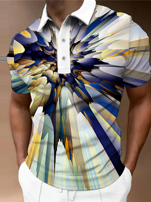  Men's Collar Polo Shirt Golf Shirt Optical Illusion Abstract Turndown Rainbow 3D Print Outdoor Street Short Sleeves Button-Down Print Clothing Apparel Fashion Designer Casual Breathable / Summer