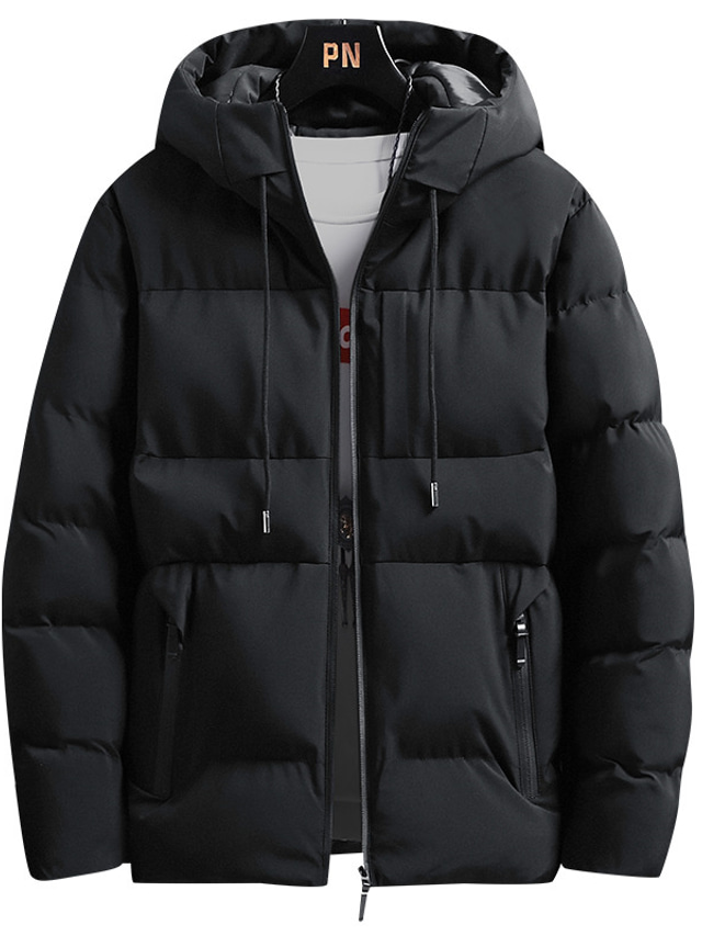  Men's Down Jacket Puffer Jacket Pocket Office & Career Date Casual Daily Outdoor Casual Sports Winter Solid / Plain Color Black Navy Blue Gray Puffer Jacket