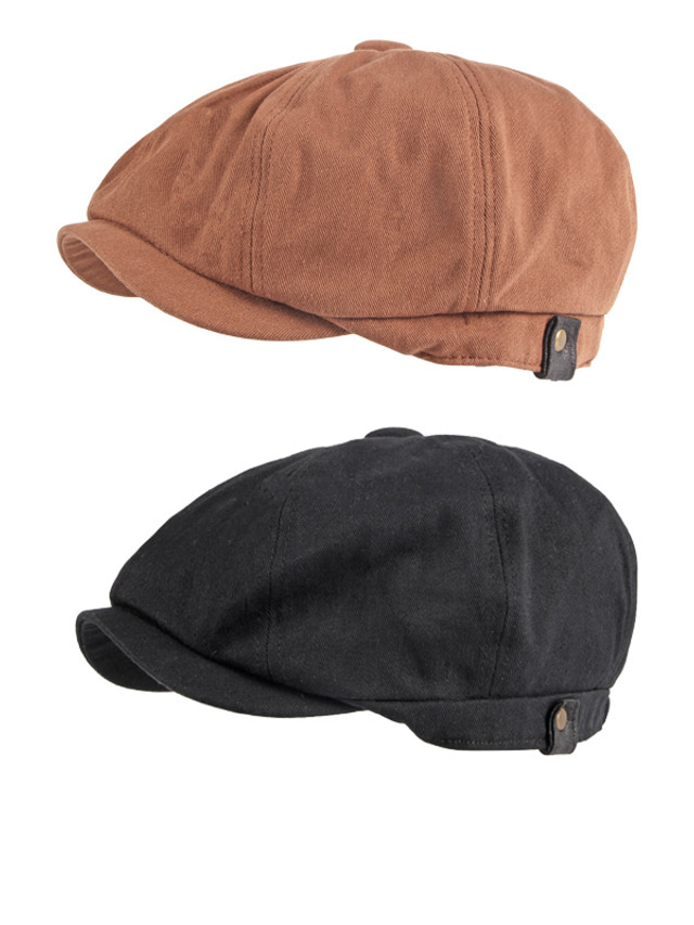  Men's Hat Beret Hat Flat Cap Street Dailywear Weekend Adjustable Buckle Pure Color Portable Comfort Fashion Black