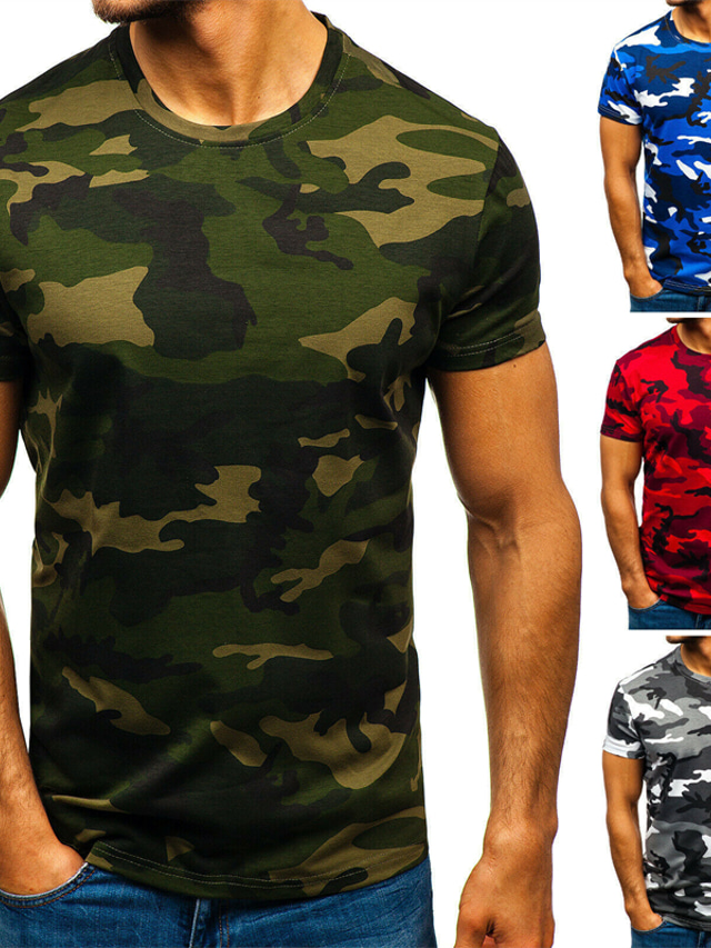  Men's T shirt Tee Camo / Camouflage Crew Neck Blue Army Green Light gray Dark Gray Red Daily Holiday Short Sleeve Clothing Apparel Lightweight Casual Comfortable / Summer