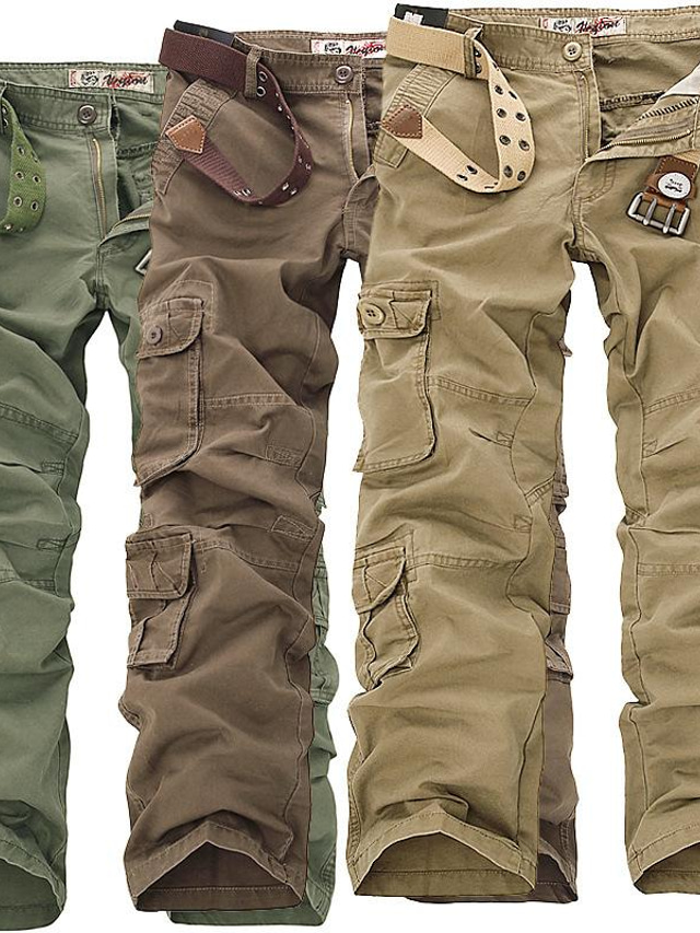  Męskie Spodnie cargo Spodnie Spodnie spadochronowe Multi Pocket Solidne kolory Pełna długość Mieszanka bawełny Codzienny Kamuflaż Khaki Średnio elastyczny