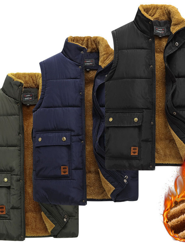  Men's Puffer Jacket Down Vest Outdoor Casual Date Casual Daily Office & Career Solid / Plain Color Outerwear Clothing Apparel Dark Grey Green Blue / Winter
