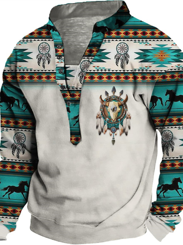  Men's Sweatshirt Pullover White Standing Collar Tribal Graphic Prints Print Casual Daily Sports 3D Print Streetwear Designer Casual Spring &  Fall Clothing Apparel Hoodies Sweatshirts  Long Sleeve